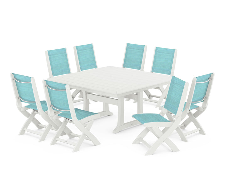 POLYWOOD® Coastal Folding Side Chair 9-Piece Dining Set with Trestle Legs