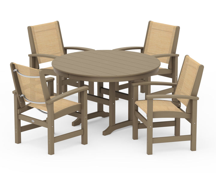 POLYWOOD® Coastal 5-Piece Round Farmhouse Dining Set