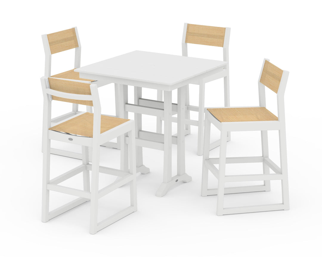 POLYWOOD® EDGE Sling Arm Chair 5-Piece Farmhouse Bar Set with Trestle Legs