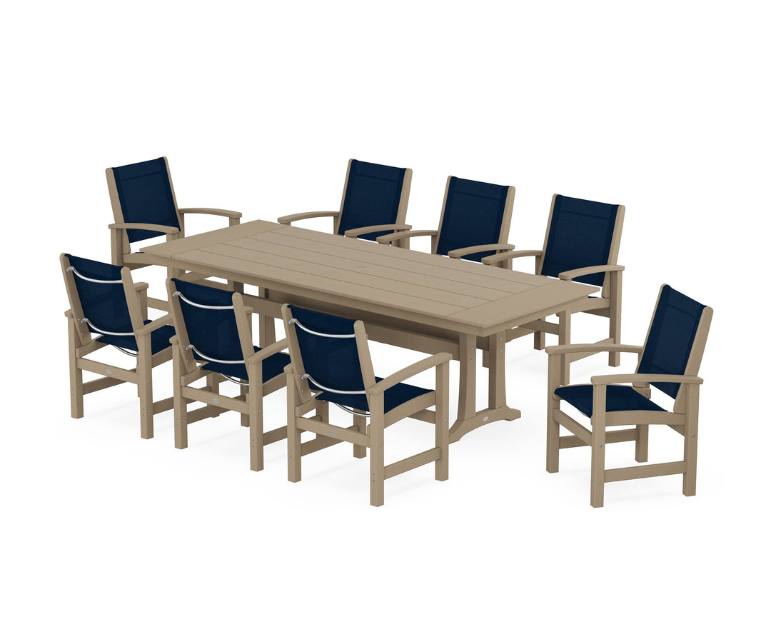 POLYWOOD® Coastal 9-Piece Farmhouse Dining Set with Trestle Legs
