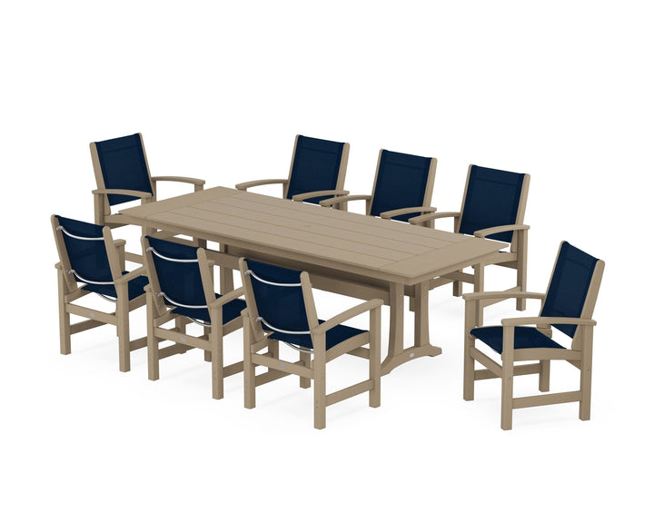 POLYWOOD® Coastal 9-Piece Farmhouse Dining Set with Trestle Legs