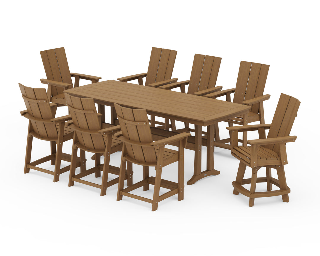 POLYWOOD® Modern Curveback Adirondack Swivel 9-Piece Counter Set with Trestle Legs