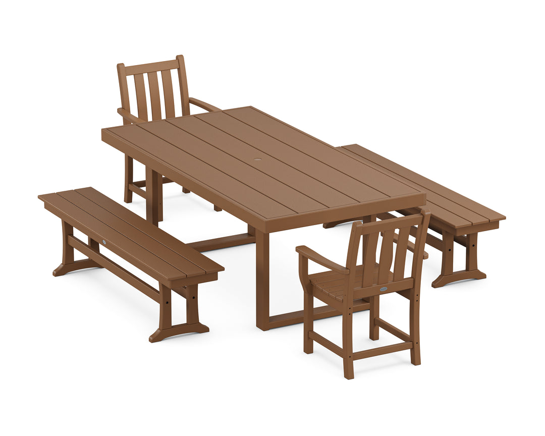 POLYWOOD® Traditional Garden 5-Piece Dining Set with Benches