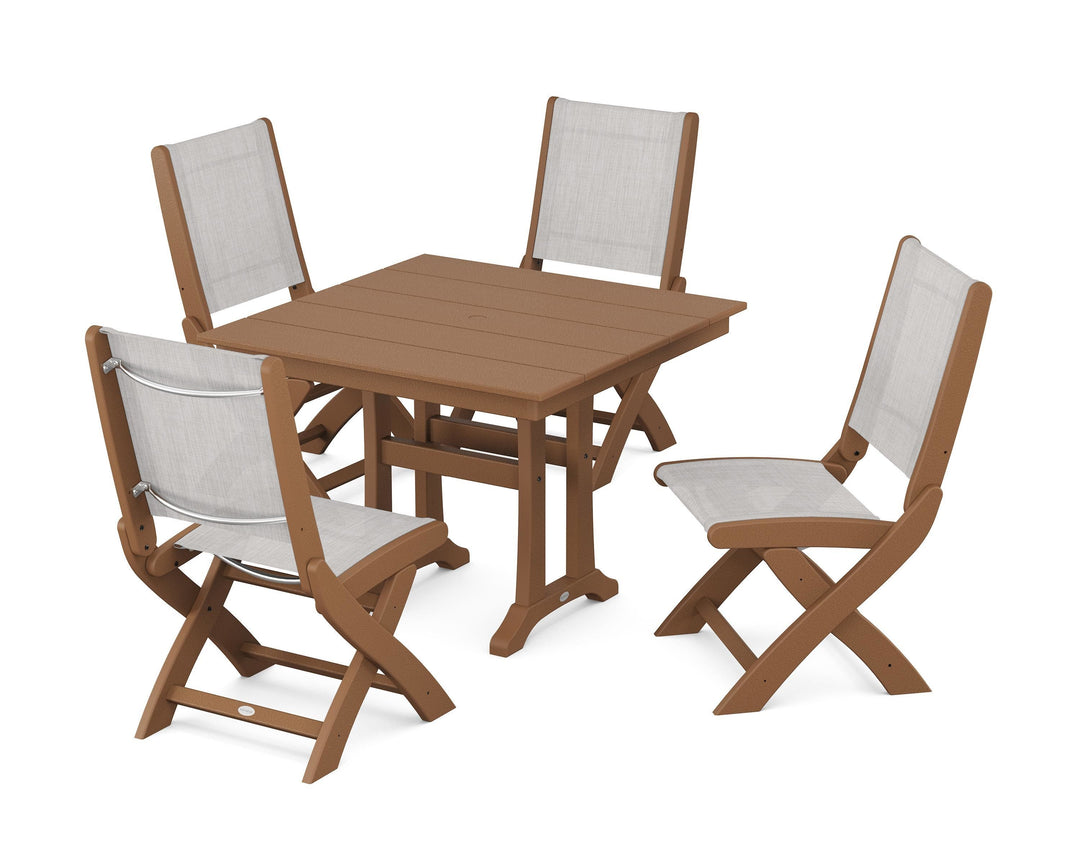 POLYWOOD® Coastal Folding Side Chair 5-Piece Farmhouse Dining Set With Trestle Legs