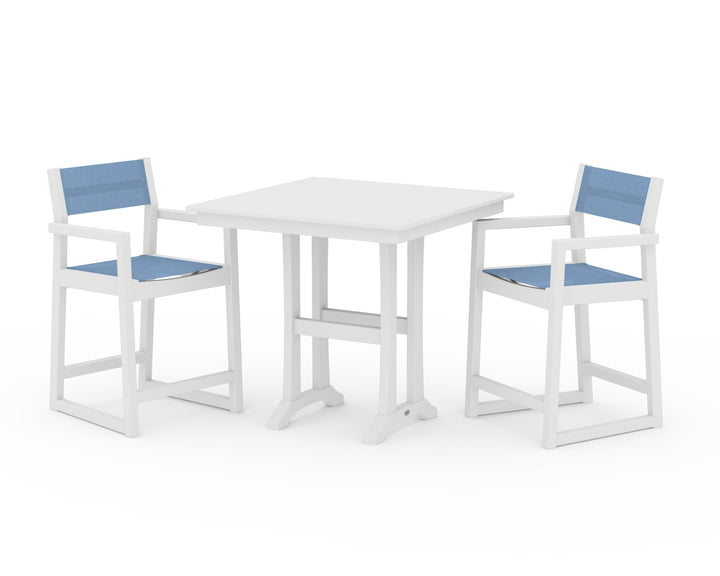 POLYWOOD® EDGE Sling Arm Chair 3-Piece Farmhouse Counter Set with Trestle Legs