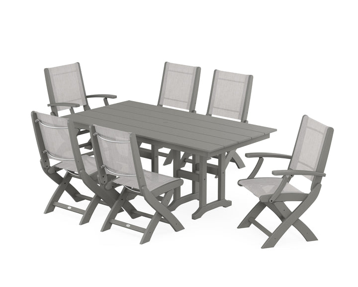 POLYWOOD® Coastal Folding Chair 7-Piece Farmhouse Dining Set