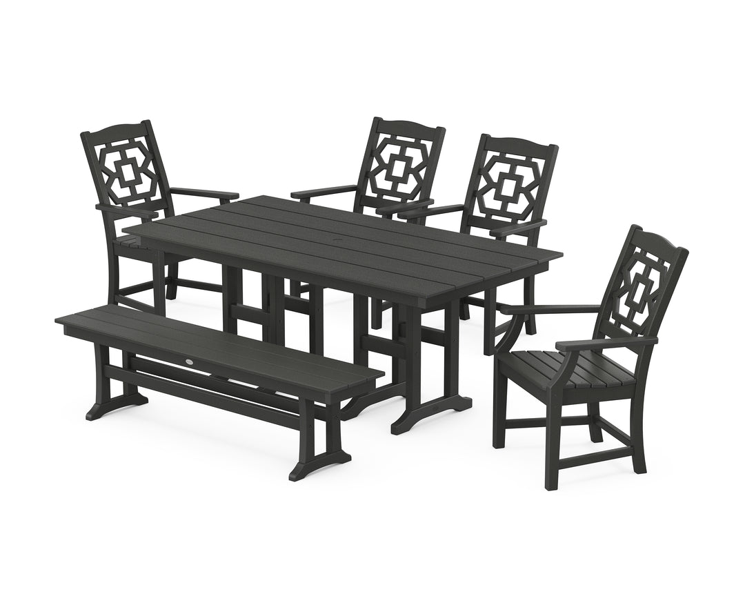 Martha Stewart by POLYWOOD® Chinoiserie 6-Piece Farmhouse Dining Set with Bench