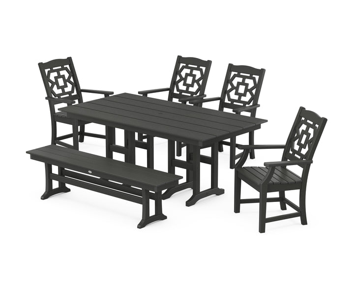 Martha Stewart by POLYWOOD® Chinoiserie 6-Piece Farmhouse Dining Set with Bench