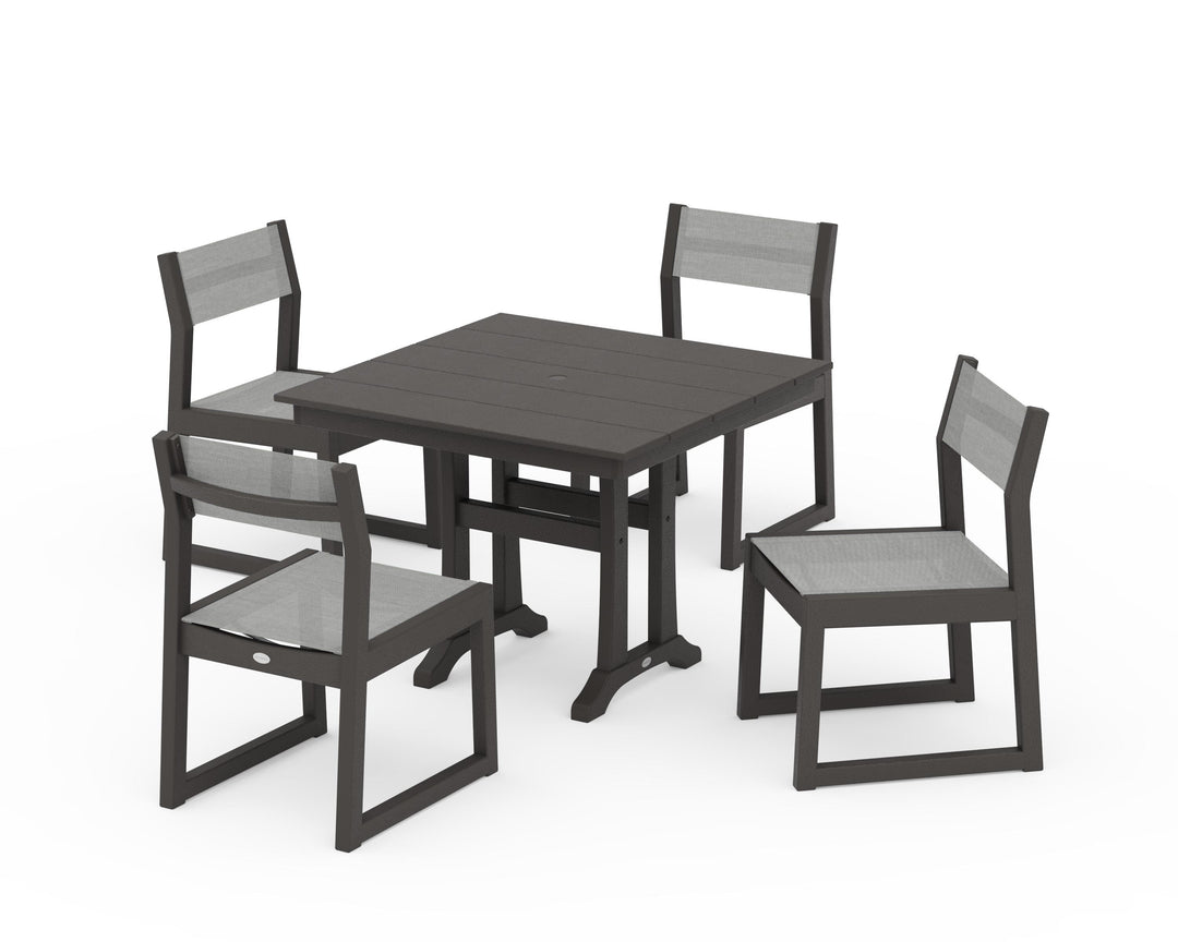 POLYWOOD® EDGE Sling 5-Piece Farmhouse Trestle Side Chair Dining Set