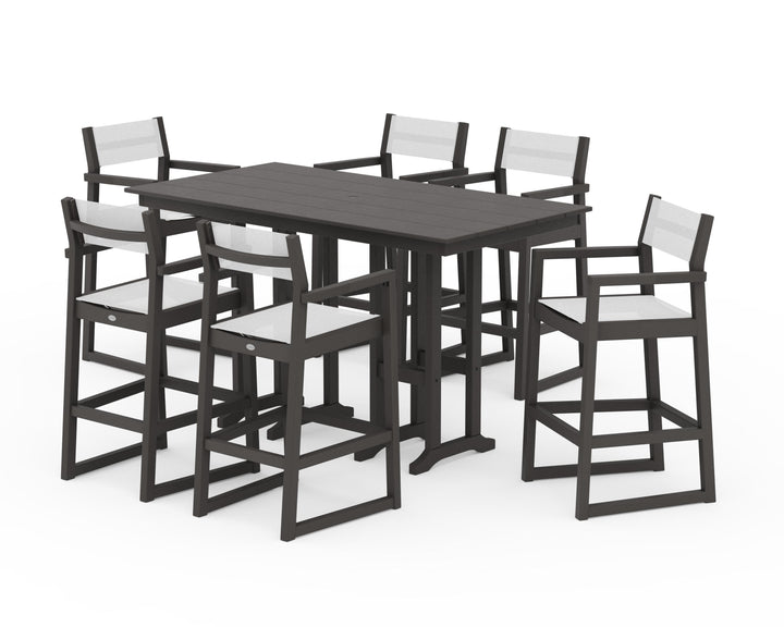 POLYWOOD® EDGE Sling Arm Chair 7-Piece Farmhouse Bar Set