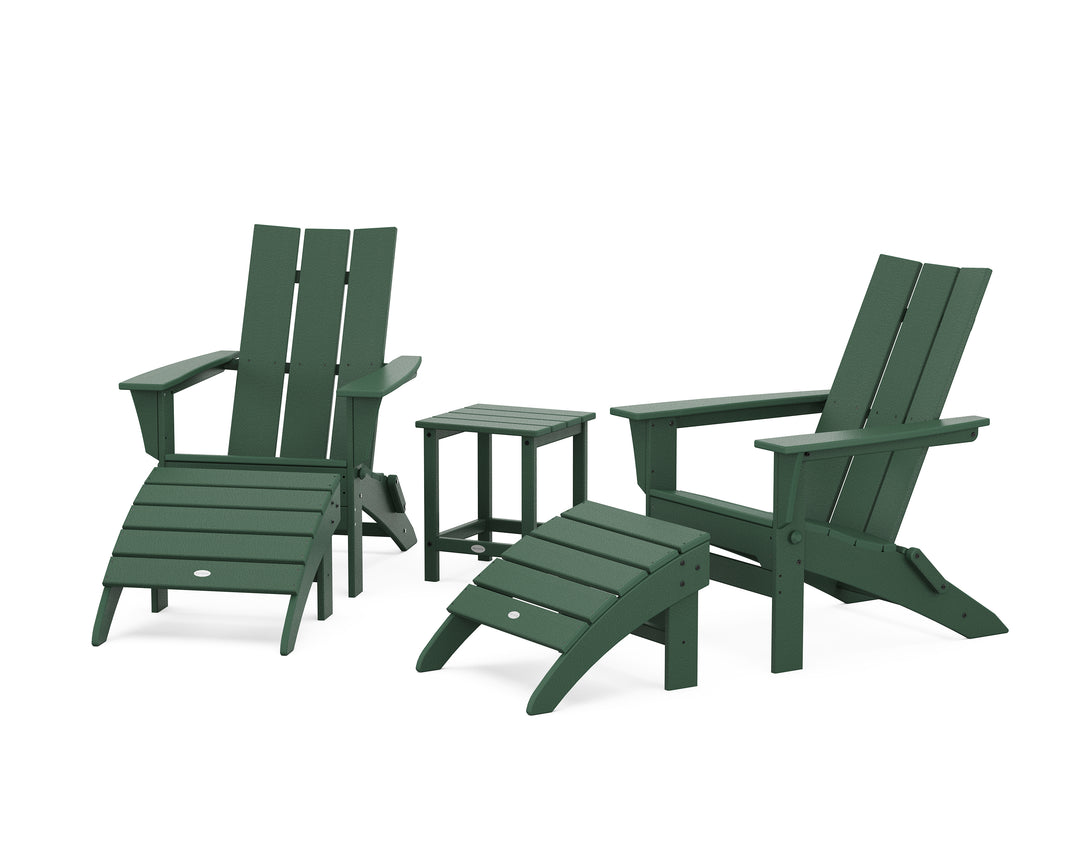 POLYWOOD® Modern Folding Adirondack Chair 5-Piece Set with Ottomans and 18" Side Table
