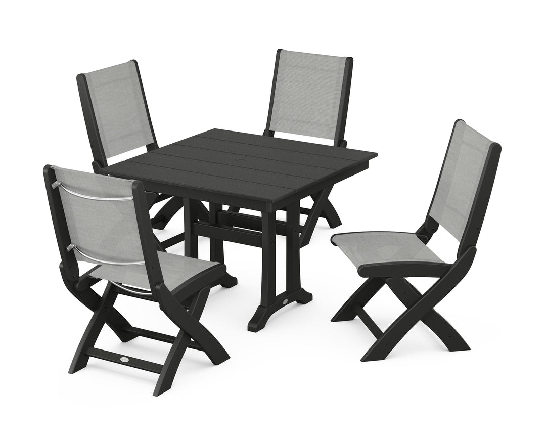 POLYWOOD® Coastal Folding Side Chair 5-Piece Farmhouse Dining Set With Trestle Legs