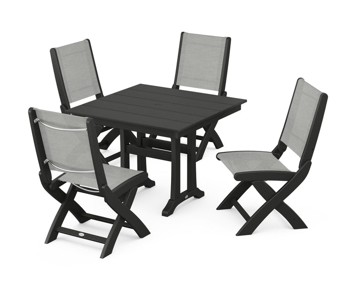 POLYWOOD® Coastal Folding Side Chair 5-Piece Farmhouse Dining Set With Trestle Legs