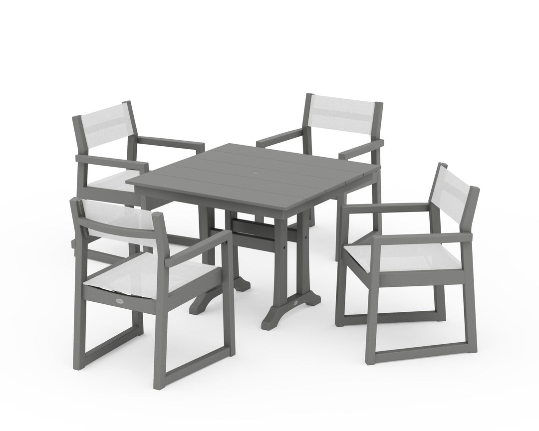POLYWOOD® EDGE Sling 5-Piece Farmhouse Dining Set with Trestle Legs