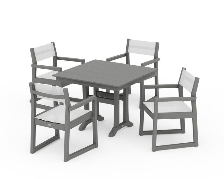 POLYWOOD® EDGE Sling 5-Piece Farmhouse Dining Set with Trestle Legs