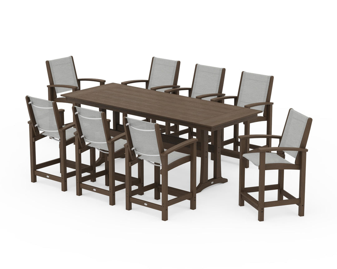 POLYWOOD® Coastal 9-Piece Farmhouse Counter Set with Trestle Legs