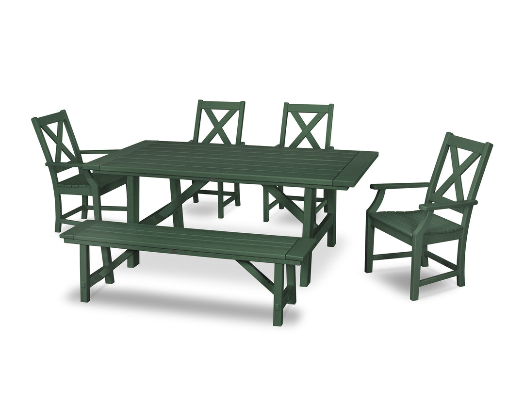POLYWOOD® Braxton 6-Piece Rustic Farmhouse Arm Chair Dining Set with Bench