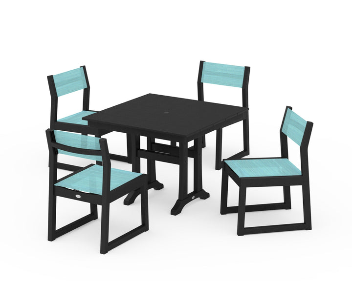 POLYWOOD® EDGE Sling 5-Piece Farmhouse Trestle Side Chair Dining Set
