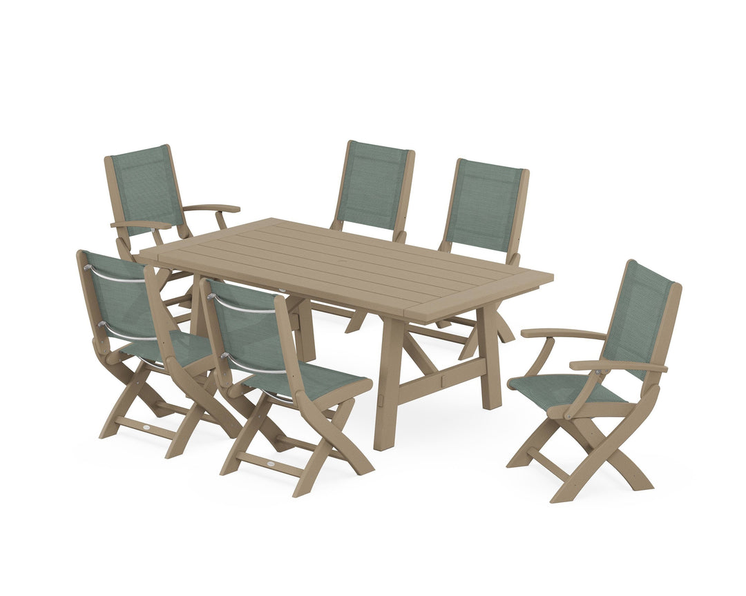 POLYWOOD® Coastal Folding Chair 7-Piece Rustic Farmhouse Dining Set