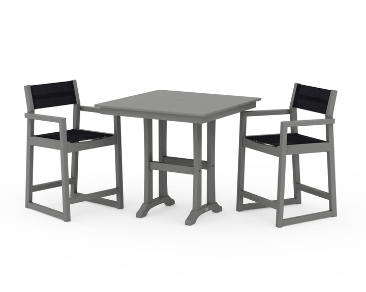 POLYWOOD® EDGE Sling Arm Chair 3-Piece Farmhouse Counter Set with Trestle Legs