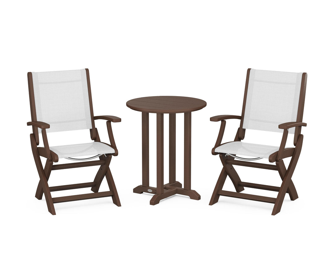 POLYWOOD® Coastal Folding 3-Piece Round Bistro Dining Set
