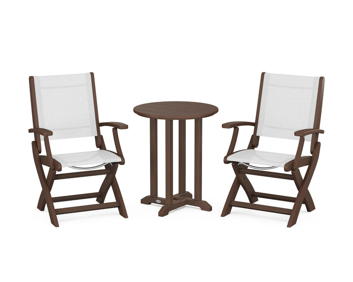POLYWOOD® Coastal Folding 3-Piece Round Bistro Dining Set