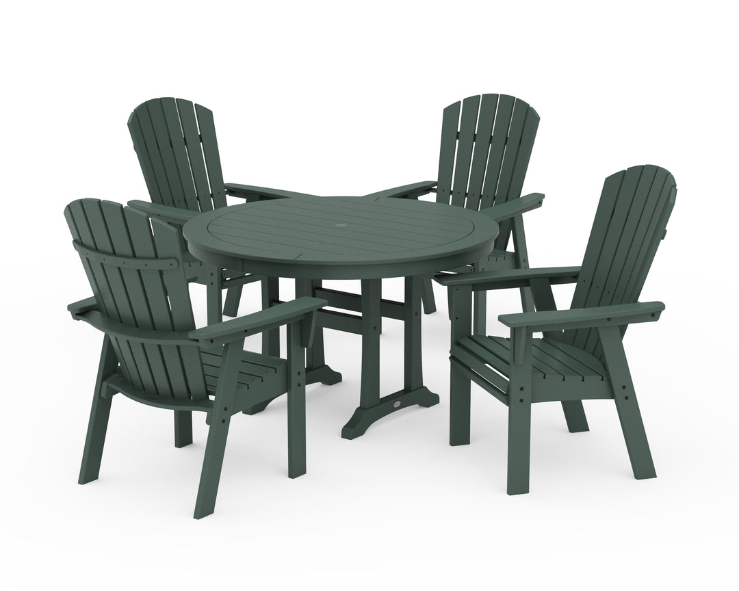 POLYWOOD® Nautical Curveback Adirondack 5-Piece Round Dining Set with Trestle Legs
