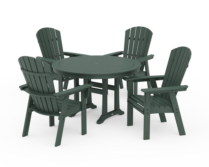 POLYWOOD® Nautical Curveback Adirondack 5-Piece Round Dining Set with Trestle Legs