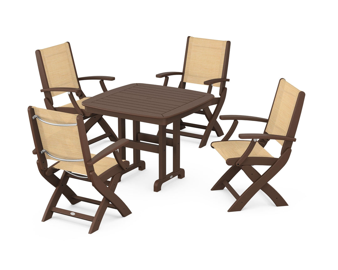 POLYWOOD® Coastal Folding Chair 5-Piece Dining Set