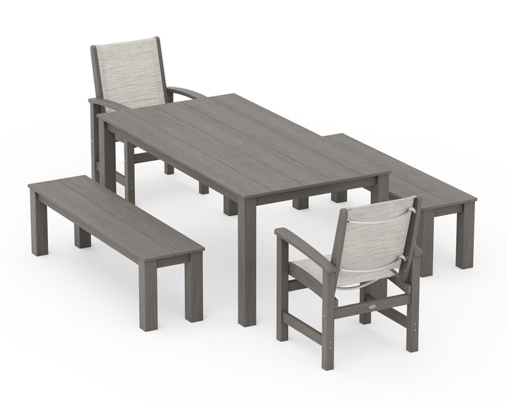 POLYWOOD® Coastal 5-Piece Parsons Dining Set with Benches