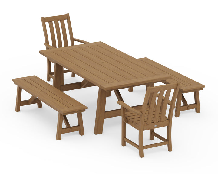 POLYWOOD® Vineyard 5-Piece Rustic Farmhouse Dining Set With Benches