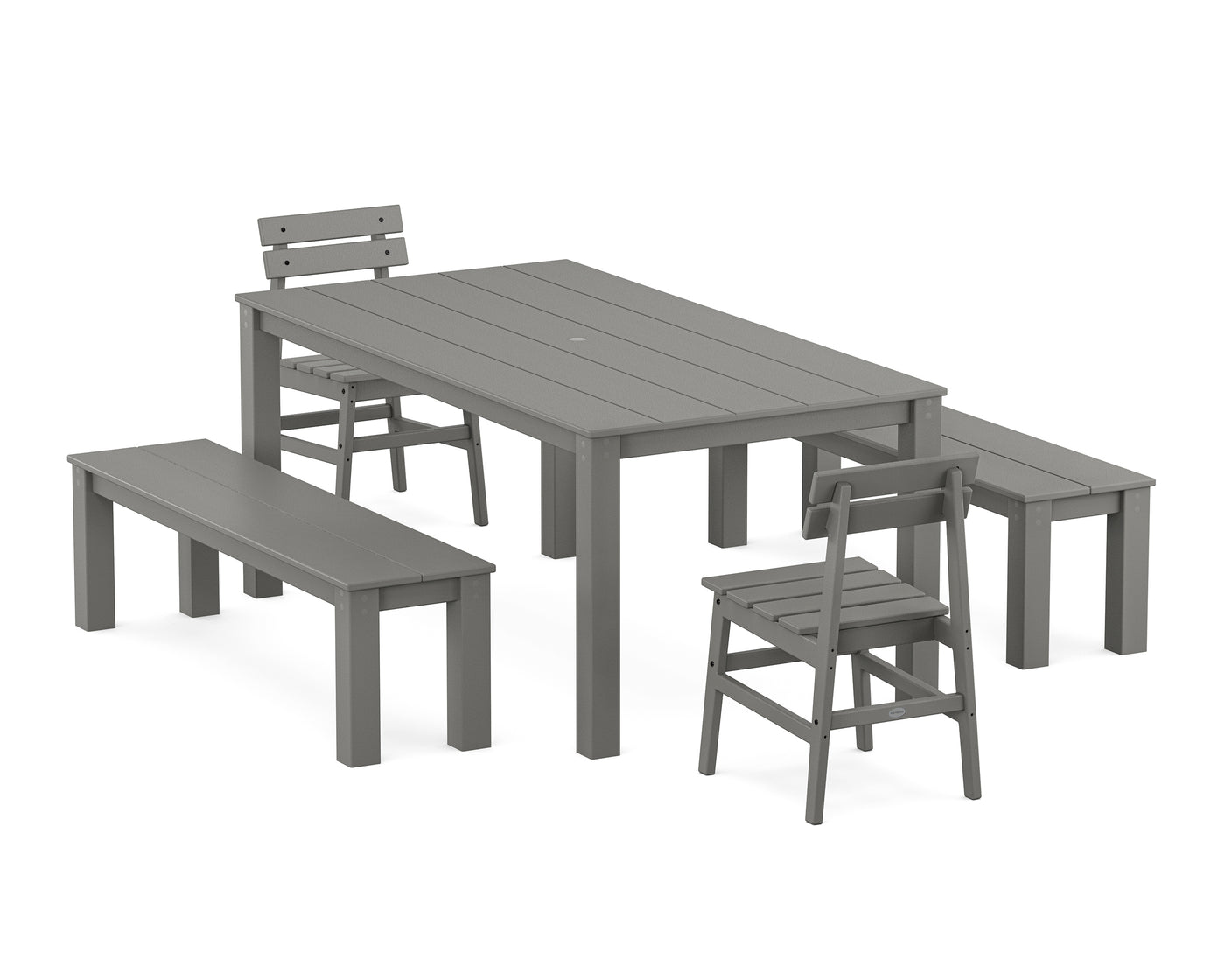 Modern Studio Plaza Chair 5-Piece Parsons Dining Set with Benches