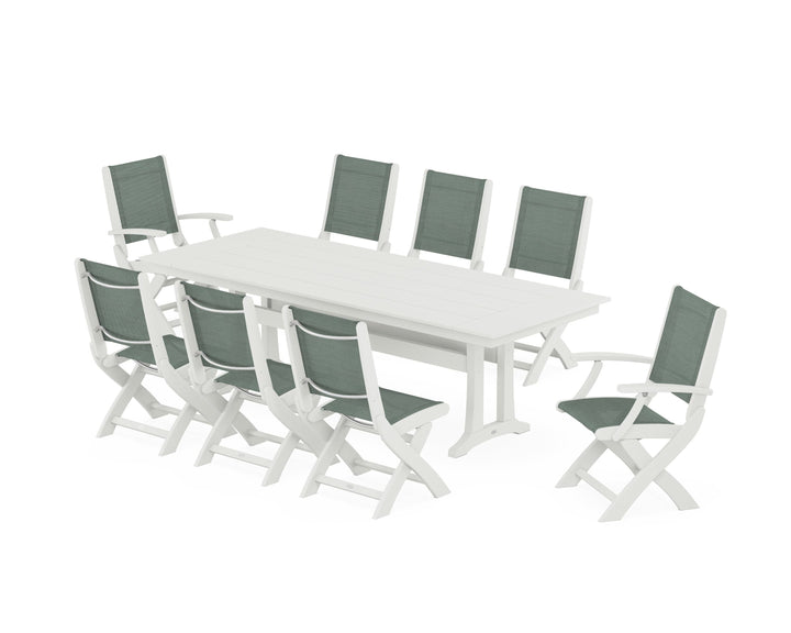 POLYWOOD® Coastal 9-Piece Folding Dining Chair Farmhouse Dining Set with Trestle Legs
