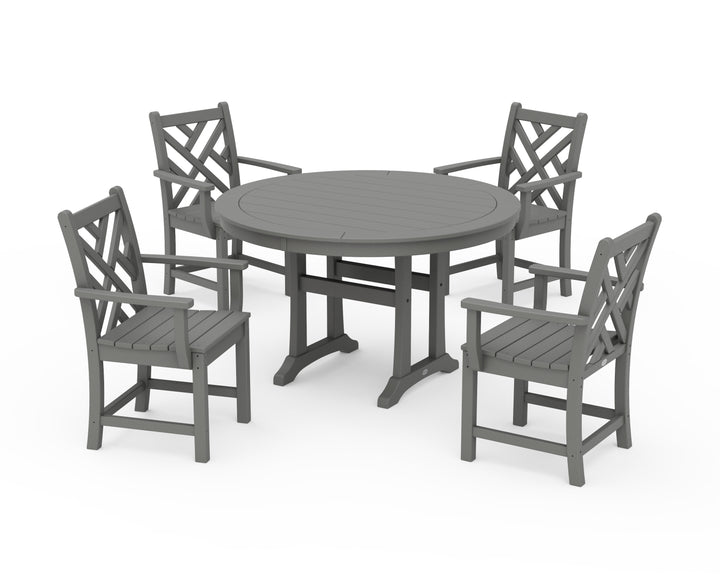 POLYWOOD® Chippendale 5-Piece Nautical Trestle Dining Arm Chair Set