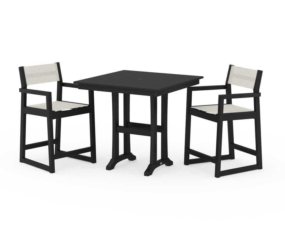 POLYWOOD® EDGE Sling Arm Chair 3-Piece Farmhouse Counter Set with Trestle Legs