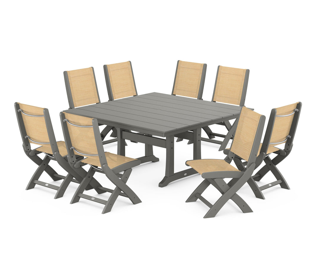 POLYWOOD® Coastal Folding Side Chair 9-Piece Farmhouse Dining Set