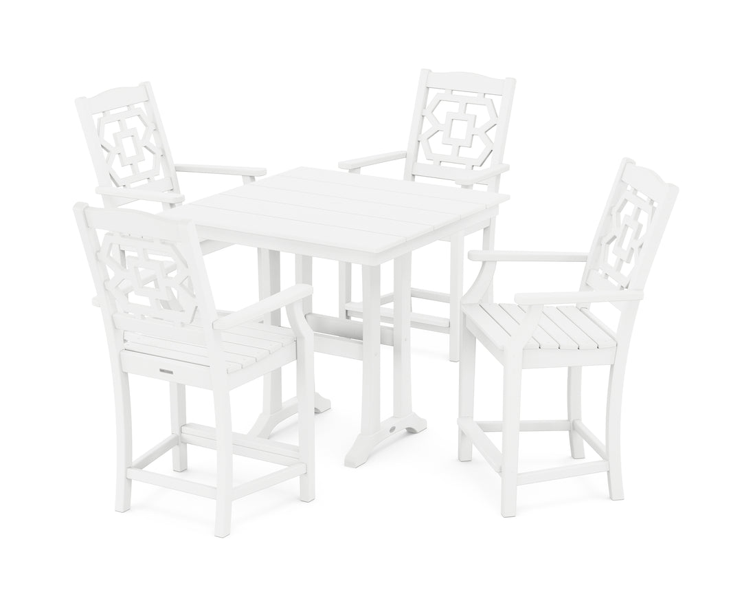 Martha Stewart by POLYWOOD® Chinoiserie 5-Piece Farmhouse Counter Set with Trestle Legs