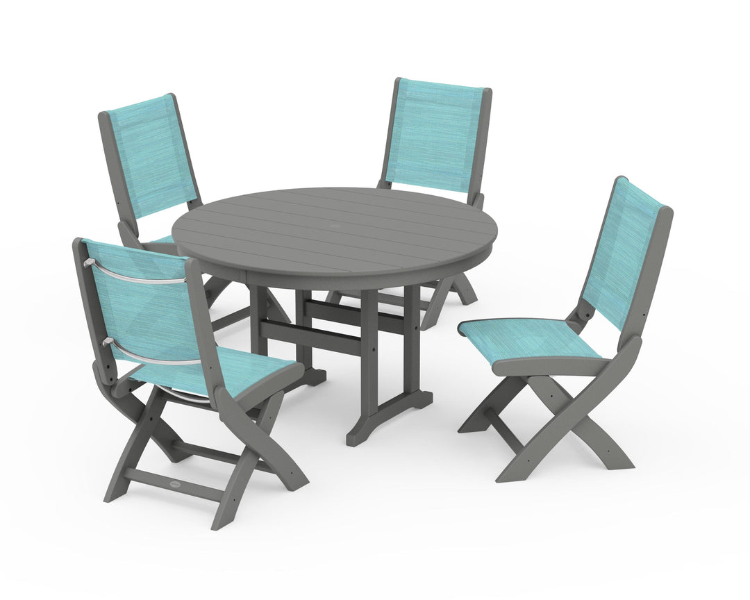 POLYWOOD® Coastal Folding Side Chair 5-Piece Round Dining Set