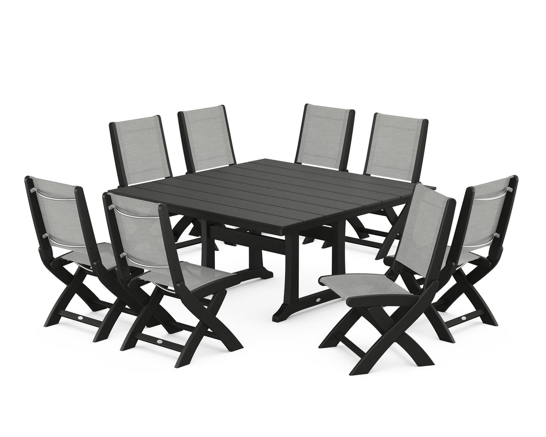 POLYWOOD® Coastal Folding Side Chair 9-Piece Farmhouse Dining Set