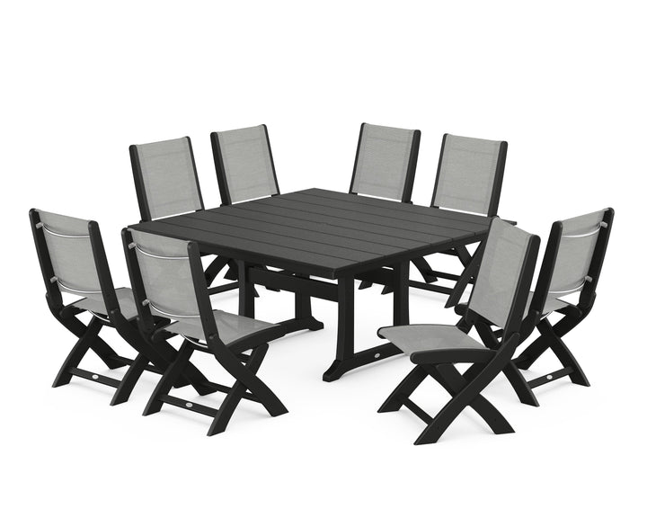 POLYWOOD® Coastal Folding Side Chair 9-Piece Farmhouse Dining Set