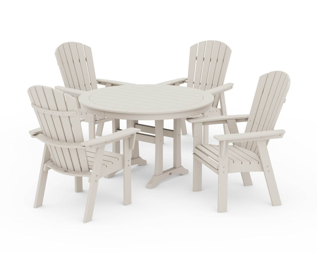 POLYWOOD® Nautical Curveback Adirondack 5-Piece Round Dining Set with Trestle Legs