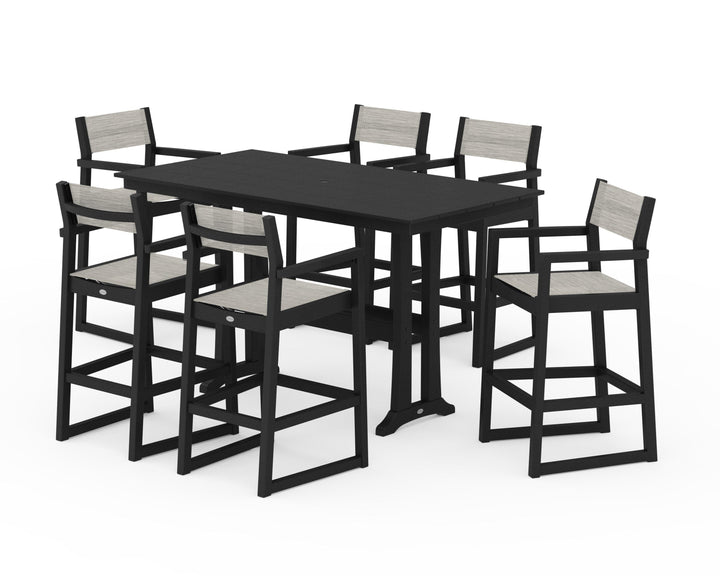 POLYWOOD® EDGE Sling Arm Chair 7-Piece Farmhouse Bar Set with Trestle Legs