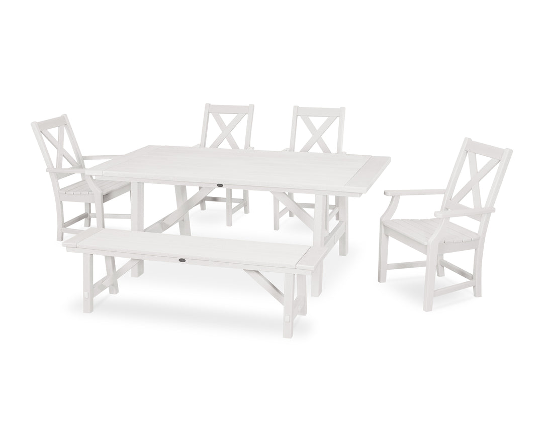 POLYWOOD® Braxton 6-Piece Rustic Farmhouse Arm Chair Dining Set with Bench