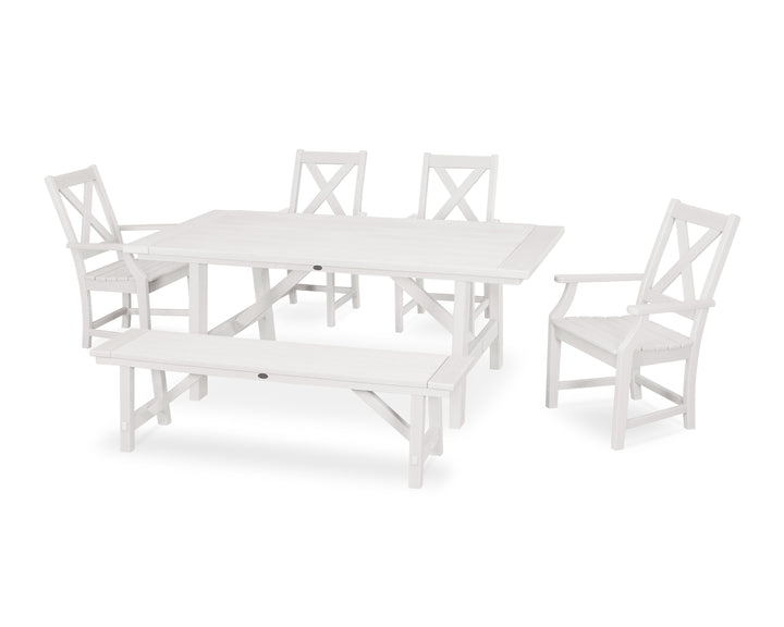 POLYWOOD® Braxton 6-Piece Rustic Farmhouse Arm Chair Dining Set with Bench
