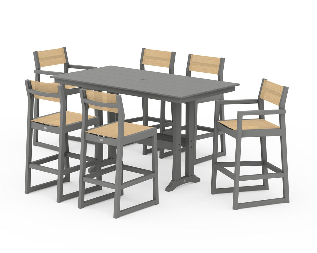 POLYWOOD® EDGE Sling 7-Piece Farmhouse Bar Set with Trestle Legs