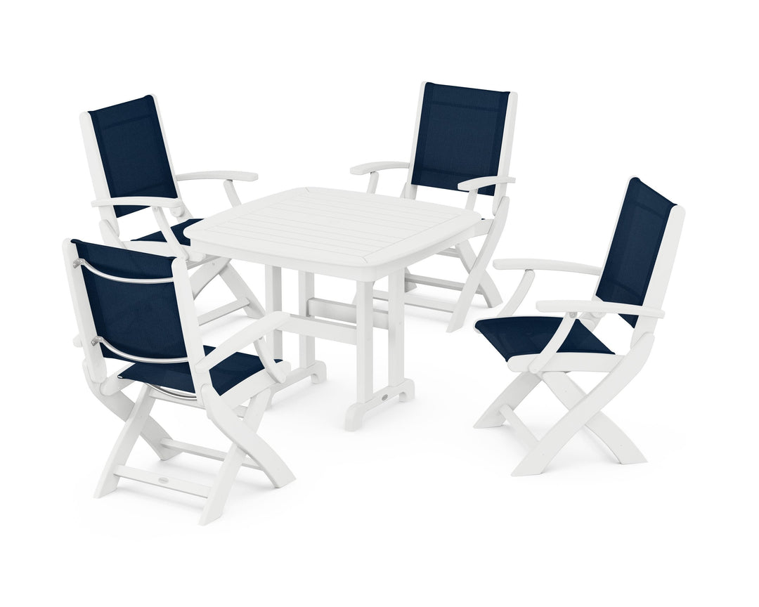 POLYWOOD® Coastal Folding Chair 5-Piece Dining Set