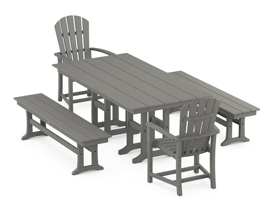 POLYWOOD® Palm Coast 5-Piece Farmhouse Dining Set with Benches