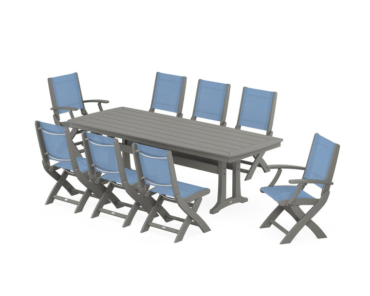 POLYWOOD® Coastal Folding 9-Piece Dining Set with Trestle Legs