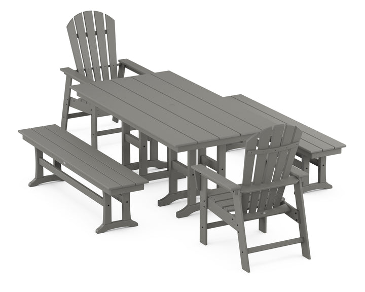 POLYWOOD® South Beach 5-Piece Farmhouse Dining Set with Benches