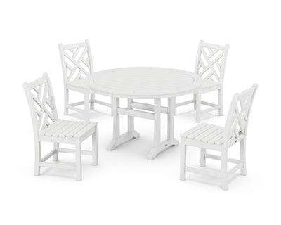 Chippendale Side Chair 5-Piece Round Dining Set With Trestle Legs